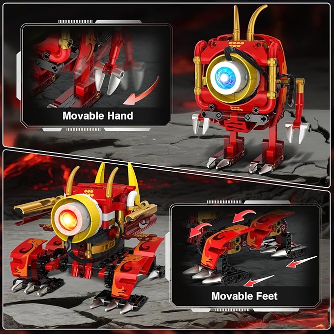 HOGOKIDS 5-in-1 Dragon Robot Building Toys with 6 Lighting Colors &amp 5 Light Effects - 354PCS Remote &amp App Control Robots Toy Set for Kids RC Robot Building Toys Gifts for Teens Boys Girls Age