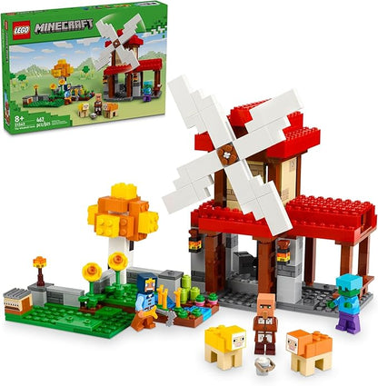 LEGO Minecraft The Windmill Farm Building Toys - Minecraft Toys for Kids Boys &amp Girls Ages 8+ - 3 Minifigures Included - Birthday Gift for Fans of Videogame - 21262