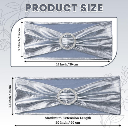 MDS Spandex Foil Chair Sashes - Universal Elastic Stretch Bands with Buckle for Weddings | Metallic Silver, Pack of 200