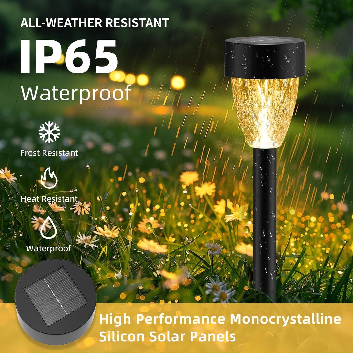 12 Pack Solar Garden Lights, Outdoor Waterproof Up to 12 Hrs Auto On/Off - Solar Pathway Lights for Yard, Patio, Lawn, Landscape and Pool Decor (3000K)