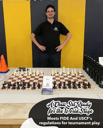 WE Games Best Value Tournament Chess Set - Includes 34 Chess Pieces Roll Up Vinyl Chess Board Chess Pieces Chess Bag and Equalizer Dice Travel Chess Sets for Adults