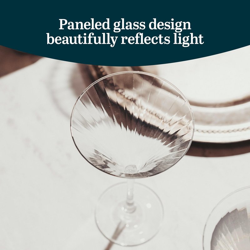 Libbey Paneled Martini Glasses Set of 4, 9.5 Oz Fine Ribbed Modern Martini Glasses, Dishwasher Safe Martini Cocktail Glasses for Cocktail Parties
