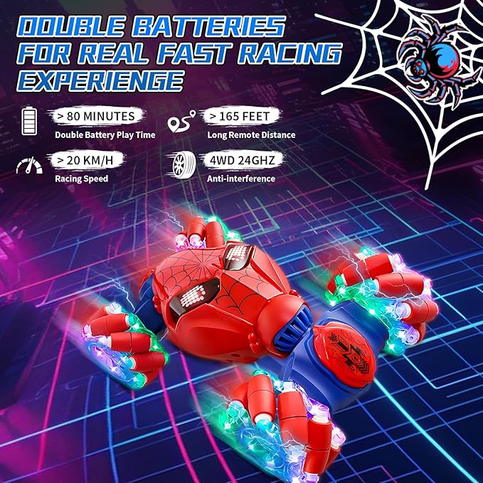 S-pider Rc Gesture Sensing Stunt Car Toys for Boys 3-14 Years Old Drift Hand Control Remote Control Cars with Light &amp Music 360°Rotation Double Side Cars Birthday Gifts for Kid Age 4 5 6 7 8 9 1
