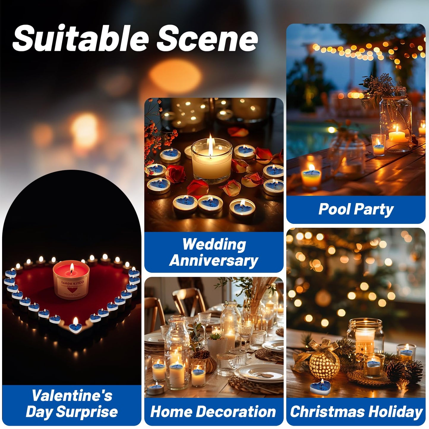 MAQIHAN Tea Lights Candles Set - 30 Pcs Heart Shaped Tealight Candles Smokeless Tea Candle Unscented Soy Candle for Dating, Weddings, Anniversaries(Blue)