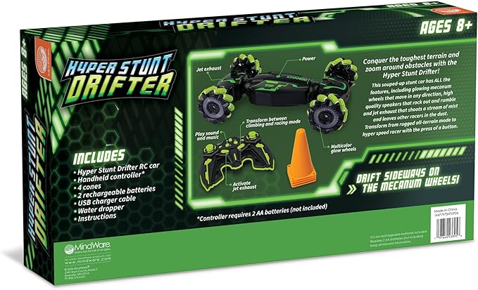 MindWare Hyper Stunt Drifter Remote Control Car - 360° Rotating 4WD RC Car for 8 Year Olds and Up