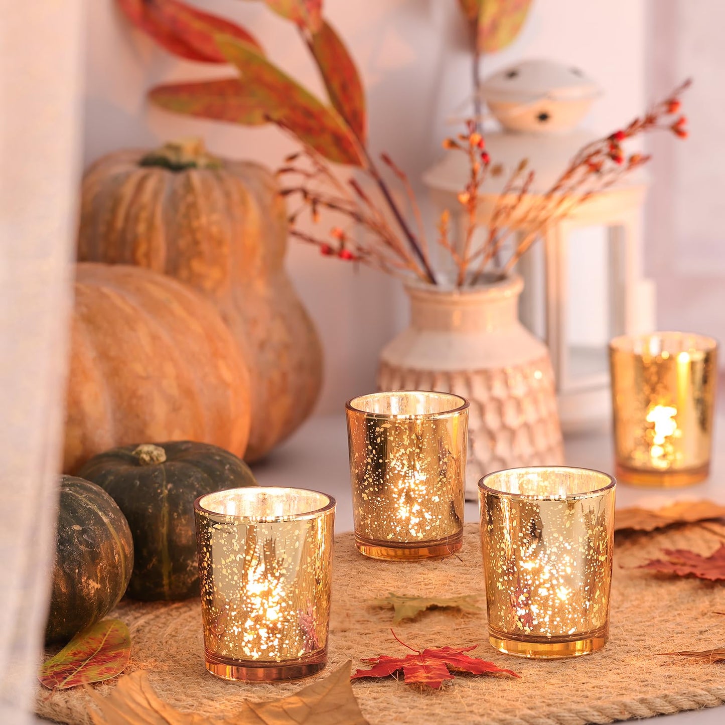 Volens Gold Votive Candle Holders Bulk, Mercury Glass Tealight Candle Holder Set of 12 for Wedding Decor and Home Decor