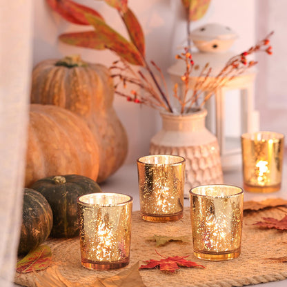 Volens Gold Votive Candle Holders Bulk, Mercury Glass Tealight Candle Holder Set of 12 for Wedding Decor and Home Decor