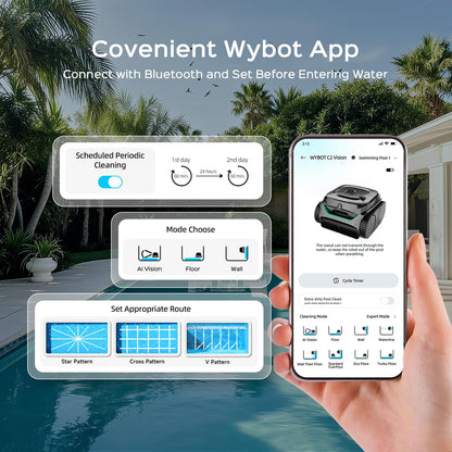 (2026 Upgrade) WYBOT C2 Vision AI Camera Pool Vacuum for Inground Pools,Floor to Waterline Cleaning Cordless Robotic Pool Cleaner with Ultra-fine Filtration, Powerful Suction, Smart Path, Glossy Black