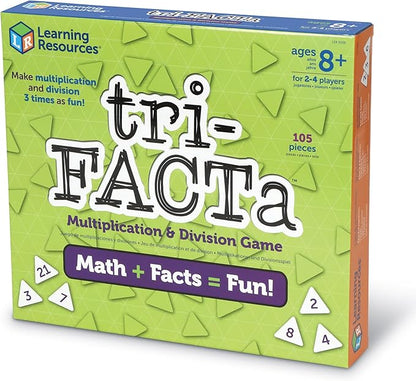 Learning Resources Tri-FACTa Multiplication &amp Division Game - Math Manipulatives Kid Montessori Board Games Classroom Must Haves STEM Number Cards Critical Thinking Back to School Kids Gifts