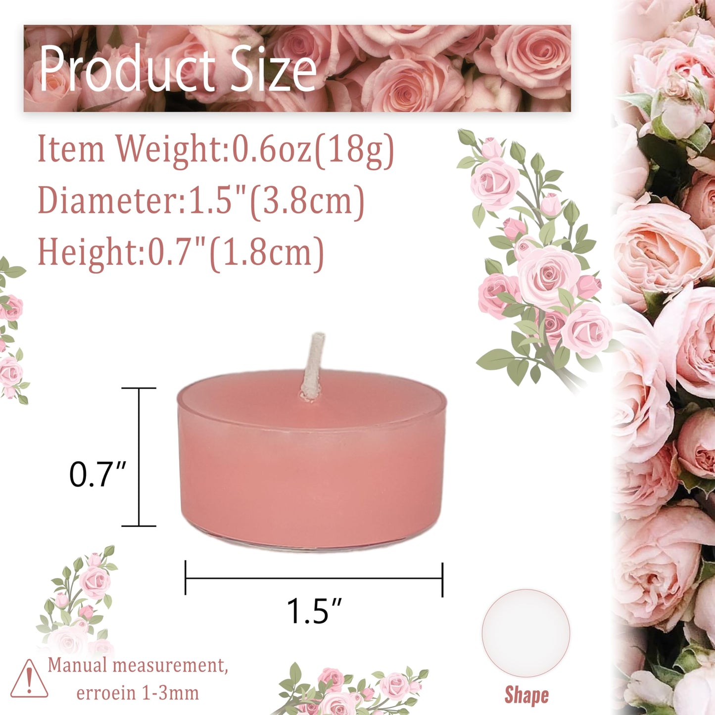 Pink Candles Tea Lights Smokeless Rose Scent Tealight Candles Handmade Tealights Set of 24 Long Burning for Wedding Meditation Dinner Home Decor