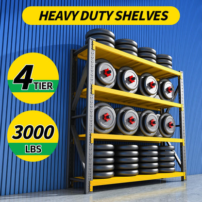 Qxdyt 3000LBS Heavy Duty Storage Shelves,78''H Metal Garage Shelving, 4-Tier Adjustable Garage Organization Shelving Units, Industrial Shelving for Warehouse,Workshop- Black & Yellow