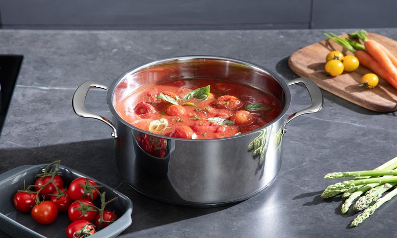 SANFELA Cookware, 10 Piece Stainless Steel Pot and Pan Set, 5 Ply Clad, Includes Frying Pans, Saucepans, Saute Pan and Stock Pot, Compatible with All Cooktops, PTFE, PFAS and PFOA Free