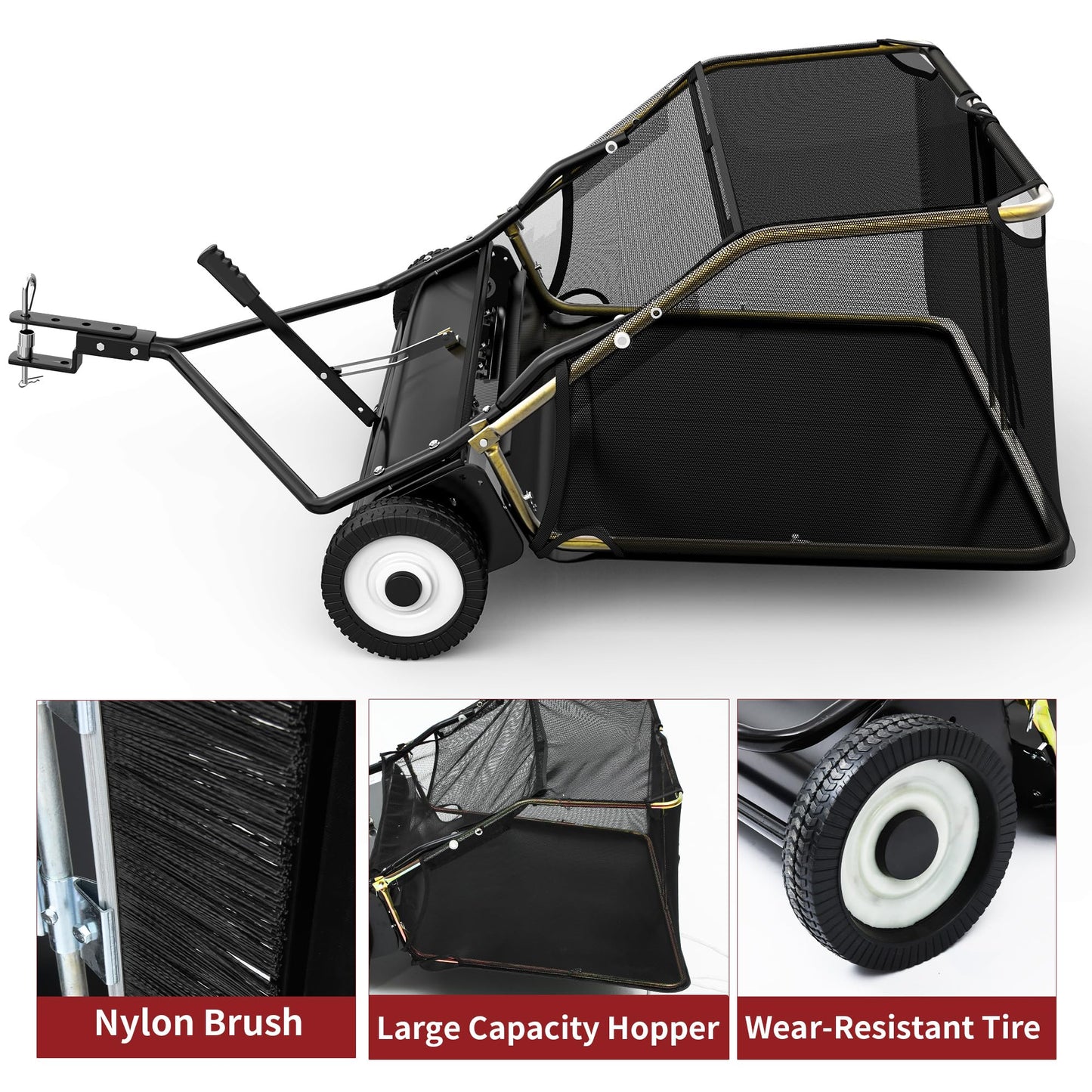 YITAMOTOR 50" Lawn Sweeper Tow Behind, Pull Behind Lawn Sweeper with Rotating Brush Drum and 25 cu. ft Large Capacity Collector for Leaves, Grass Clippings and Yard Debris