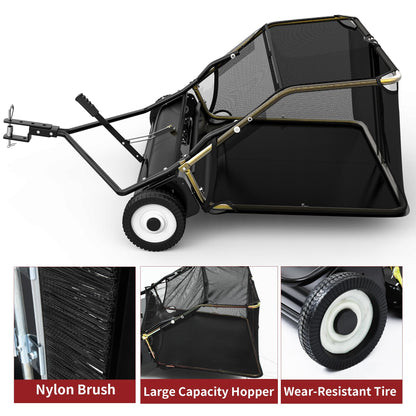 YITAMOTOR 50" Lawn Sweeper Tow Behind, Pull Behind Lawn Sweeper with Rotating Brush Drum and 25 cu. ft Large Capacity Collector for Leaves, Grass Clippings and Yard Debris