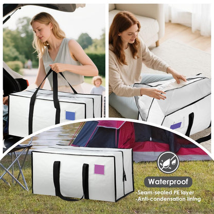 RMOHRO 6 Pack Moving Bags Heavy Duty 210GSM with Full-Open Side Zipper, 93L 65lbs Waterproof Foldable Storage Totes for College Dorm Move-In, Moving Boxes Alternative & Home Organization,White