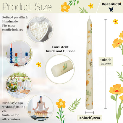 Flowers Printed Taper Candle - Baleagcdl Ivory with Iris Floral Candlesticks Handmade Long Tapered Candles 10 Inch Drip Candle for Wedding Home Holiday Decor Gifts - Set of 2