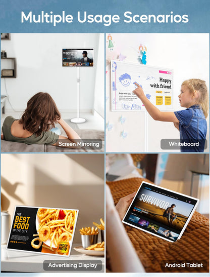 15.6" Digital Signage with 10000mAh Battery, Capacitive Touchscreen Advertising Display, Adjustable Stand, Android 13 Commercial LCD Monitor with Auto Play, Wireless Screen Mirroring, 2+32GB, White