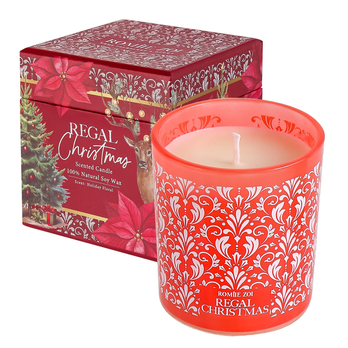 ROMIIE ZOI Christmas Scented Jar Candle - 6oz Soy Wax Candle - Infused with Floral Aroma - with Beautiful Keepsake Box Special for Holiday Gifts