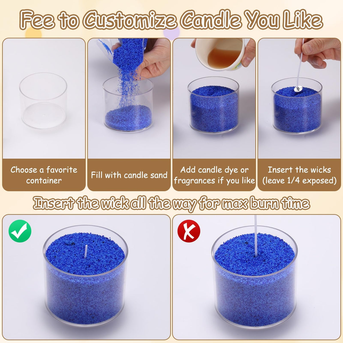 MECCANIXITY Pearled Sand Candles with 50 Pcs Wicks 21Oz / 600g Candle Beads Refillable Powder Sand Wax Making Kit for Thanksgiving Christmas Wedding Party DIY Home Crafts, Sea Blue