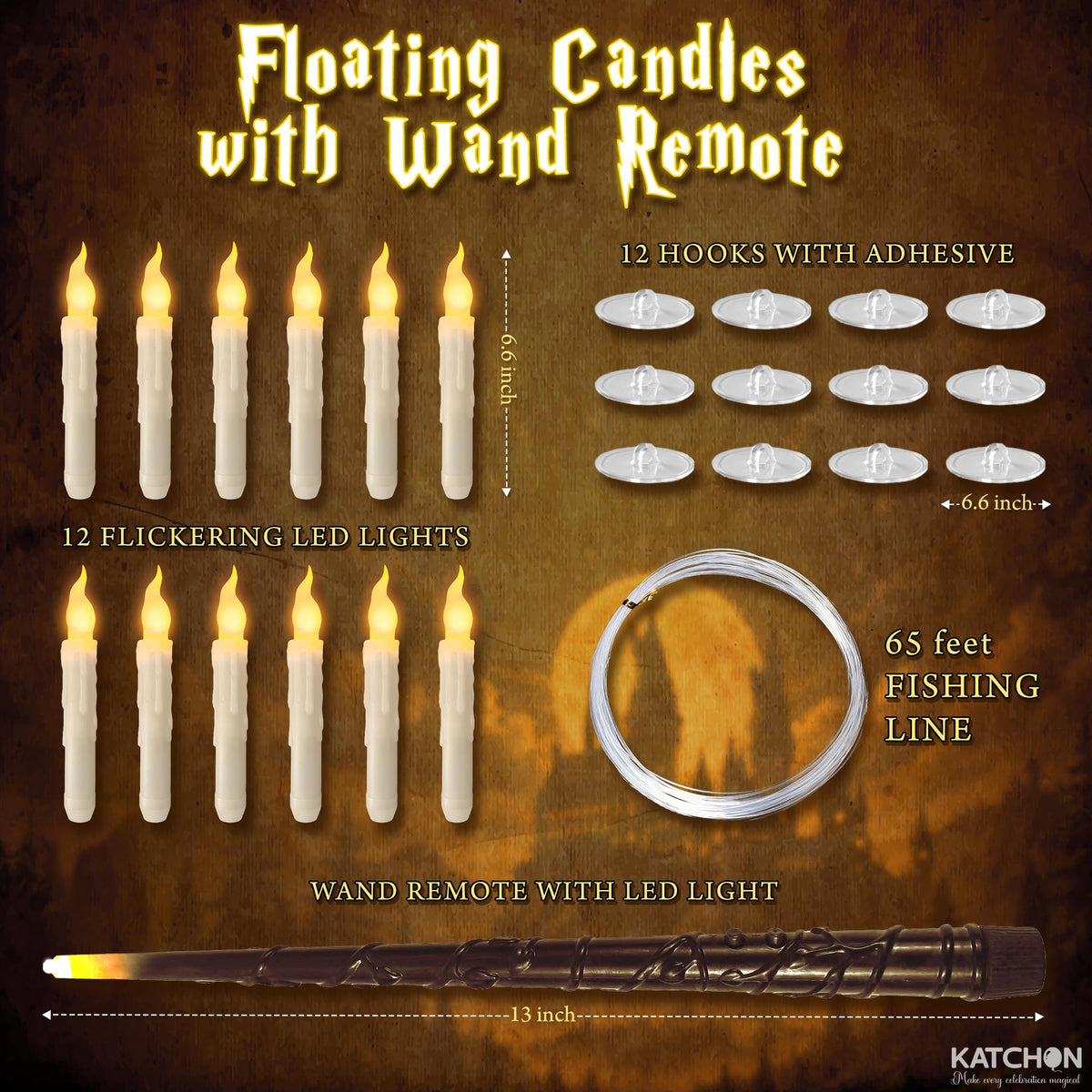 KatchOn, Halloween Decorations Set - Pack of 24 | Floating Candles with Wand Remote-12 Pcs & Halloween Centerpieces for Tables- Pack of 12 | Day of The Dead Centerpieces for Spooky Party Decor