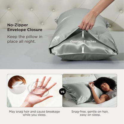 Bedsure Satin Body Pillowcase - Cooling Silk-Like Cover for Hair & Skin | Grey, 20x54 Inches