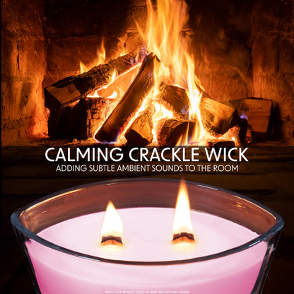DECO EXPRESS Scented Candles, Crackle Double Wick Candles, Long 50 Hours Burn Time, Home Decor & Gift Ideas (Rose Petals)