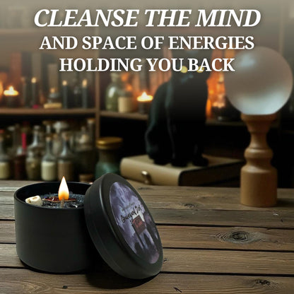 Graveyard Dirt Spiritual Spell Candle for Necromancy, Protection and Banishing|Remove hexes and Bad luck | All Natural & Organic Coconut Wax Candle for House Energy Cleansing Purification (4oz)