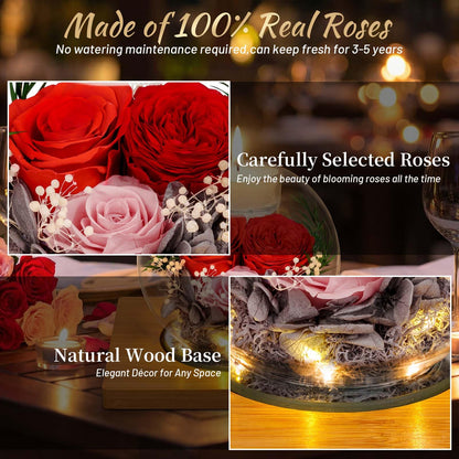 ENERLEAF Preserved Red Real Rose in Glass with Scented Candles – Forever Flower Romantic Anniversary Christmas Birthday Valentines for Mom, Women, Wife, Girlfriend, Her, Grandma