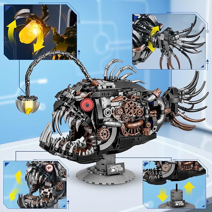 Mechanical Fish Building Sets for AdultOcean Animal Building Display with LightCollection Decor for Home or OfficeCreative Blocks Gift for Adults(1038PCS)