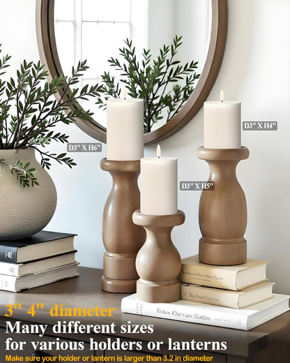 Gmnee 3"x4" Flickering Flameless Candles with Remote Timer, 3" Diameter White Pillar, Real Wax, Set of 2 Large Battery Operated LED Candles for Table and Fireplace Decor (H 4")