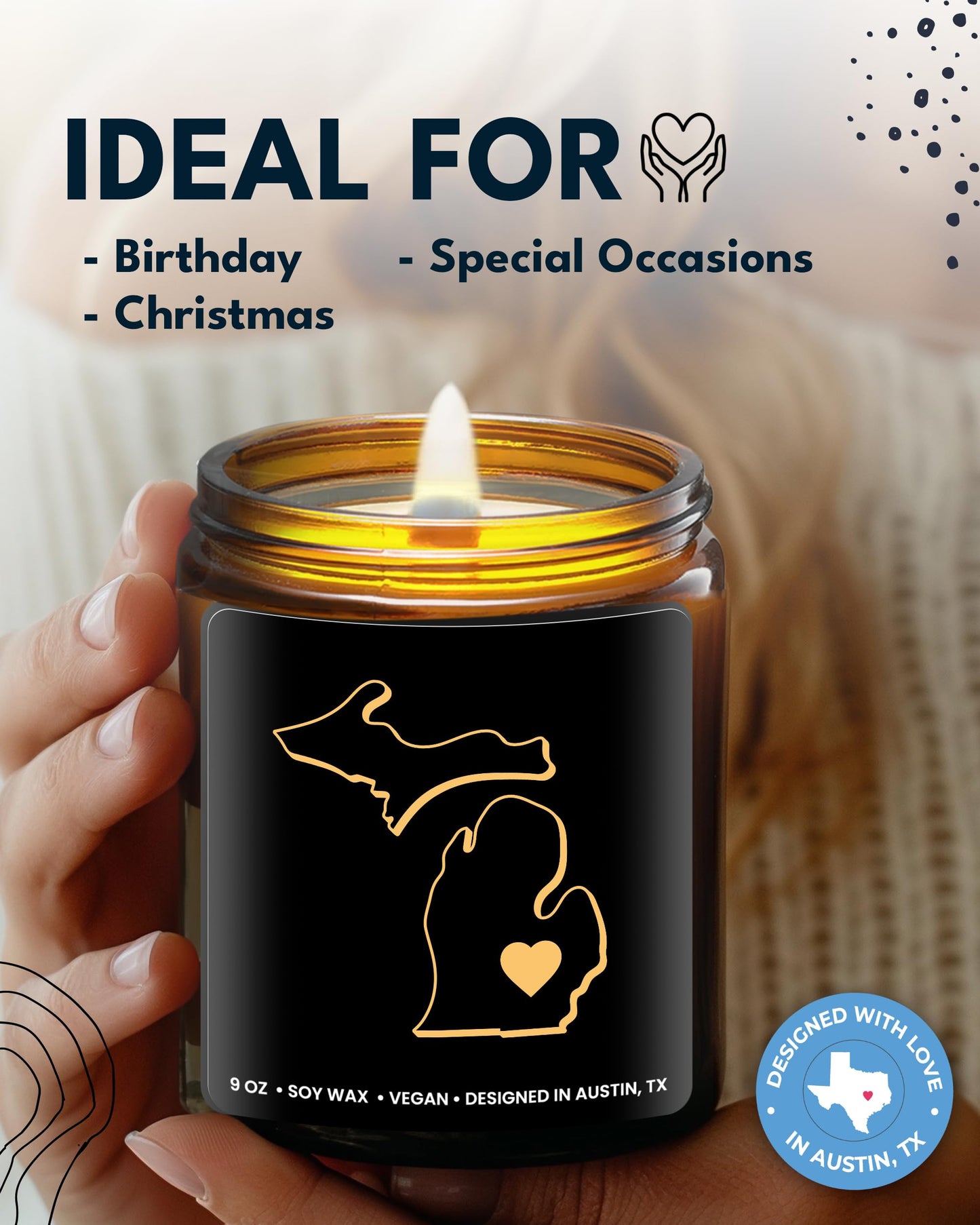 Michigan Candle, Unique Michigan Themed Gifts for Men and Women, Best Sentimental Souvenir Gifts for Moving Away, Thoughtful Home Sick Presents, Ideal for Birthday, Christmas, Graduation, Gift Ready