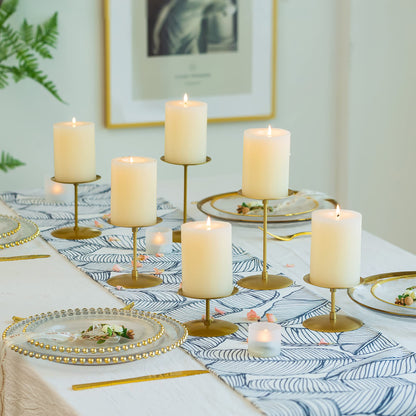 Pillar Candle Holders Candle Plates - Set of 6 Candelabra Candle Stand Iron Plate Minimalism Modern Home Mantel Dinning Table Christmas Decorations Centerpiece for Wedding, Party, Events, Gold