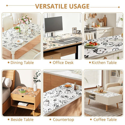 LovePads Floral Clear Table Cover Protector - 40 x 66 Inch Thick Plastic Table Cloth, Waterproof PVC Desk Mat for Dining Room Table, Wood Furniture Topper, Anti-Scratch Desk Pad for Kids Writing,
