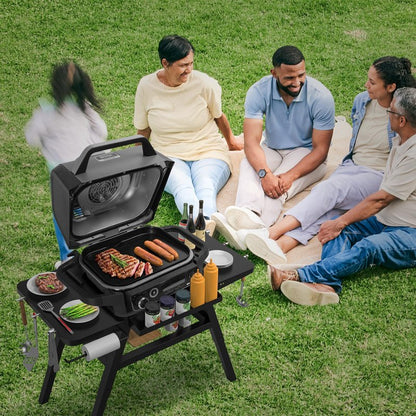BBQ-PLUS Grill Stand for Ninja Woodfire Outdoor Grill, Portable Adjustable Table Cart for Ninja OG700 OG800 OG900 Series Smoker Blackstone 17" Griddle,with Side Shelf