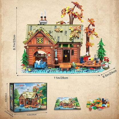 Overwater Cabin Mini Building Set with Light 2423 PCS Wooden Forest House Building Block Toy with Boat Bike Animals Home Decor Treehouse Construction Model Kit for Adults Teens Boys Girls 12+