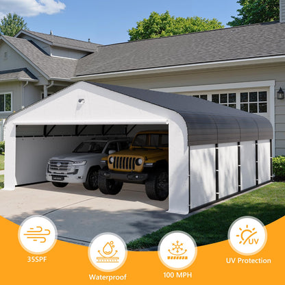 20x20 Metal Carport, Heavy Duty Car Carport Canopy, Galvanized Steel Roof Car Tent Garage, CarPorts with Removable Sidewalls