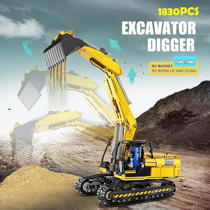 Mould King 13112 RC Excavator Building Set 1830 Pieces Building Blocks APP Remote Control Truck Construction Vehicles Model with Motor STEM Engineering Toys for Adult
