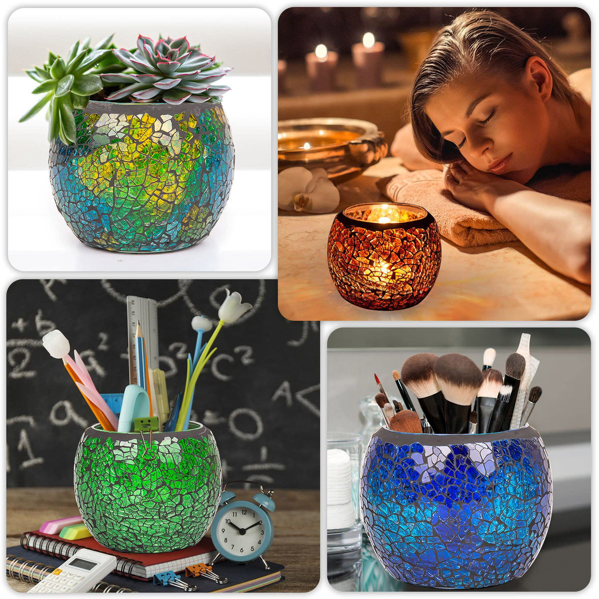 Rancco Glass Votive Candle Holder for Tealight, 6 Set Romantic Stained Mosaic Tealight Candle Holders, Handmade Cracked Aromatherapy Candle Lamp for Valentine, Party, Christmas Table Centerpiece Decor