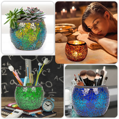 Rancco Glass Votive Candle Holder for Tealight, 6 Set Romantic Stained Mosaic Tealight Candle Holders, Handmade Cracked Aromatherapy Candle Lamp for Valentine, Party, Christmas Table Centerpiece Decor