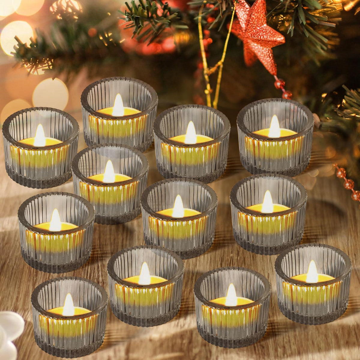 JOYIT Black Votive Candle Holders Bulk Set of 12, Tealight Candle Holder for Wedding Table Centerpiece, Glass Small Candle Holders for Birthday Party, Valentine's Day, Home Decor (2''X 1.4'')
