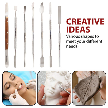ABECIOUS Wax Carving Tools Set (7Pcs), Metal Clay Sculpting Tools, Stainless Steel Double Ended Premium Dab Tool for Carving, Modeling, Sculpting and Shaping
