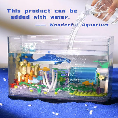 Fish Tank Building Blocks Toy SetsCreative Ideals Aquarium Building Blocks(Can add Water and Charge Light Effects) Best Choice for 6+ Boys Girls or Adults