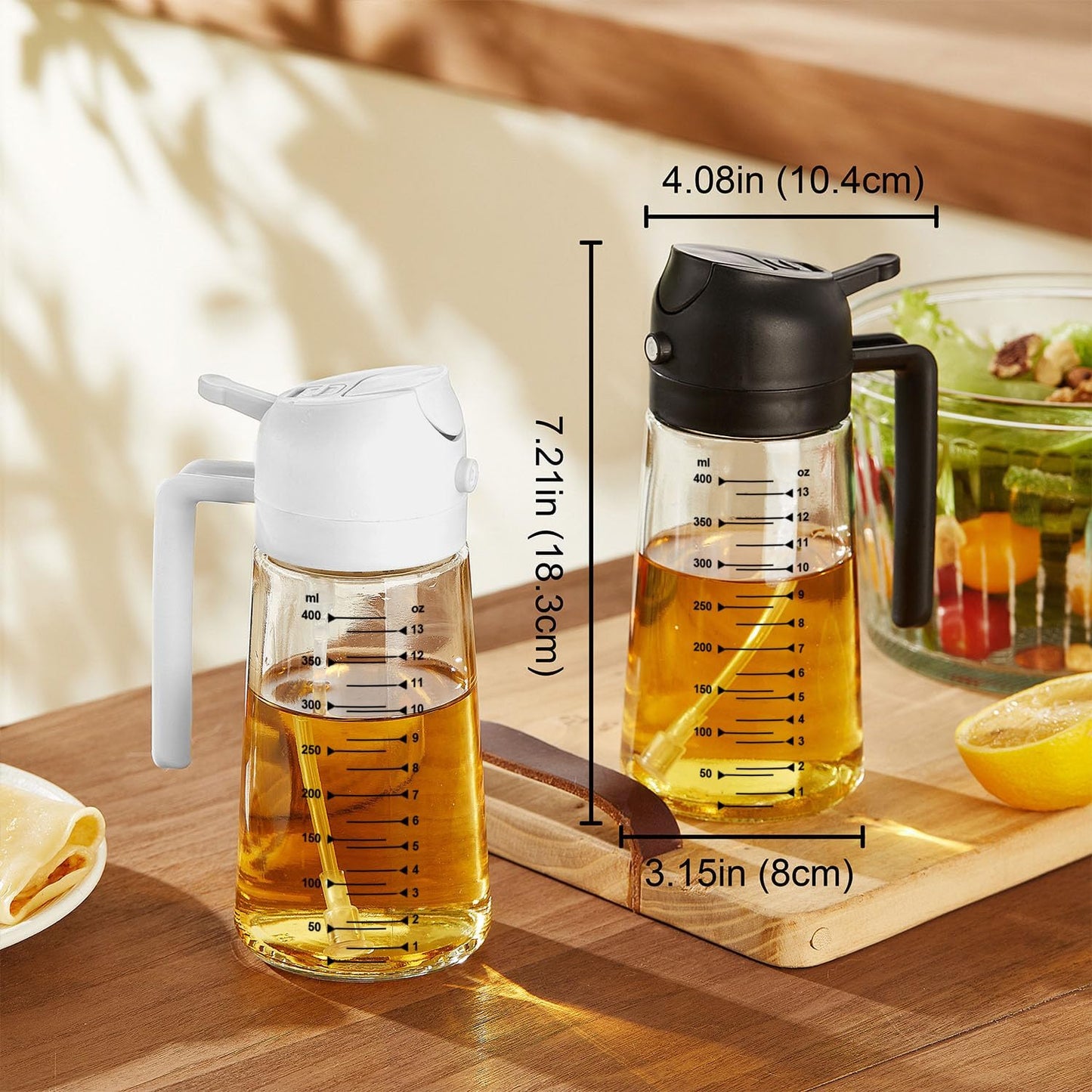 TrendPlain 16oz Glass Olive Oil Sprayer - 2-in-1 Dispenser Bottle for Cooking & BBQ - White & Green