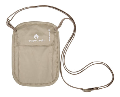 eagle creek RFID Blocker Neck Wallet - Durable and Lightweight Travel Passport and Valuables Organizer with Hook and Loop Closure and Adjustable Neck Strap, Tan