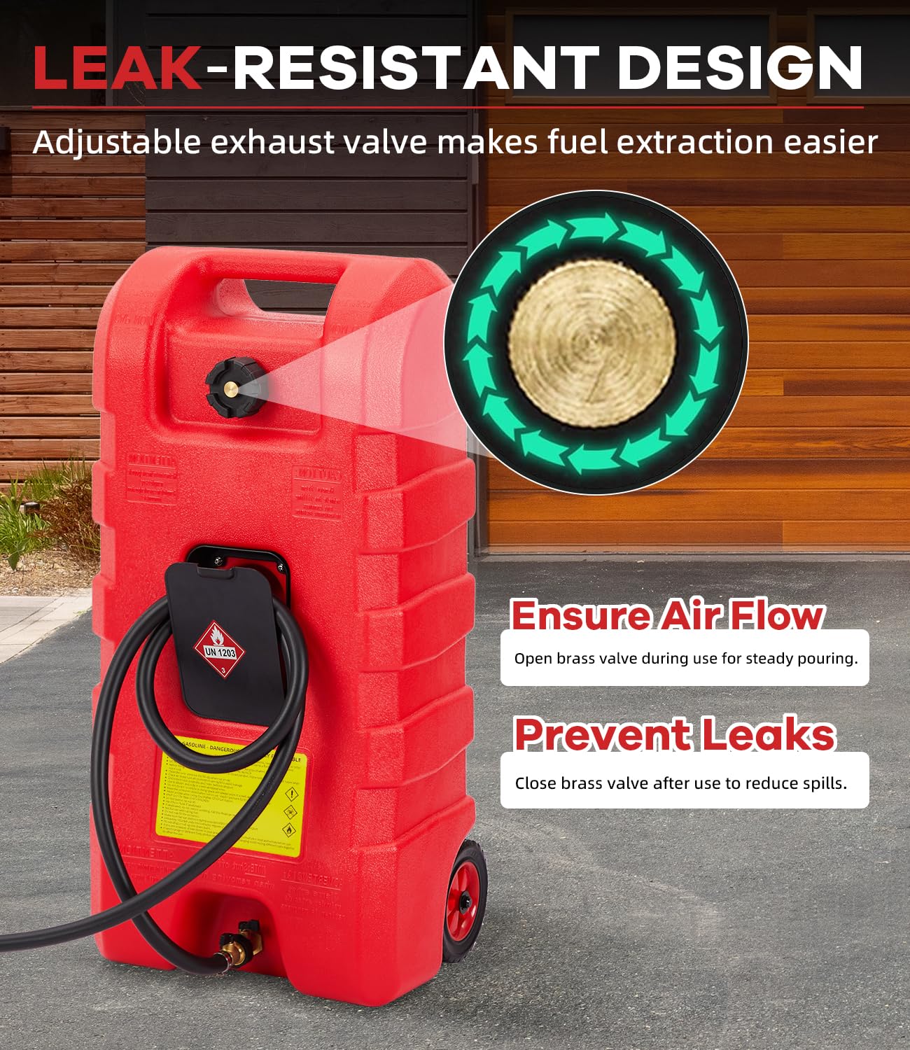 Garvee 15 gal Gas Can, Heavy-Duty Gas Tank and Fuel Caddy with Manual Fuel Transfer Pump, Portable Fuel Tank on Wheels with 10 ft Hose for Lawn Mowers, Cars, Boats, ATVs, Home and Farm Use, Red