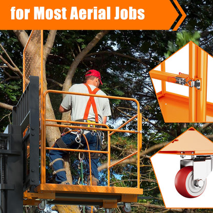 45 in x 43 in Forklift Cage, Max. 2200 LBS Forklift Man Basket with Harness & Wheels, Foldable Work Platform, Lift Basket Aerial Rails for Lifting Loader