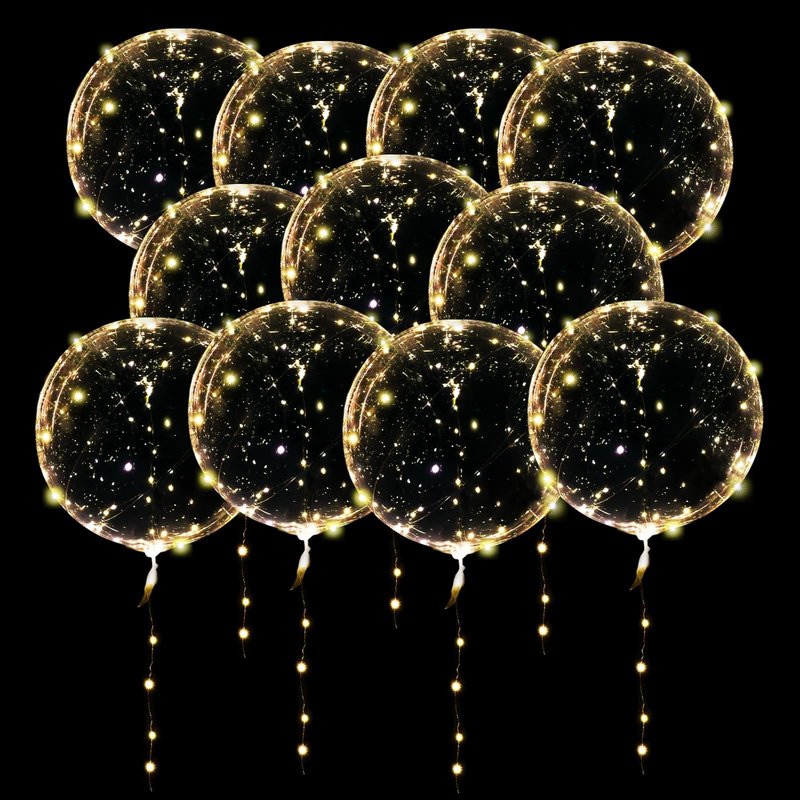 ComboJoy 20 Pack Led Balloons Light Up with Warm White Lights, 25 Transparent Balloons and 20 Pcs Led Lights, Perfect Supply for Wedding, Birthday Party, Glow Stick Party