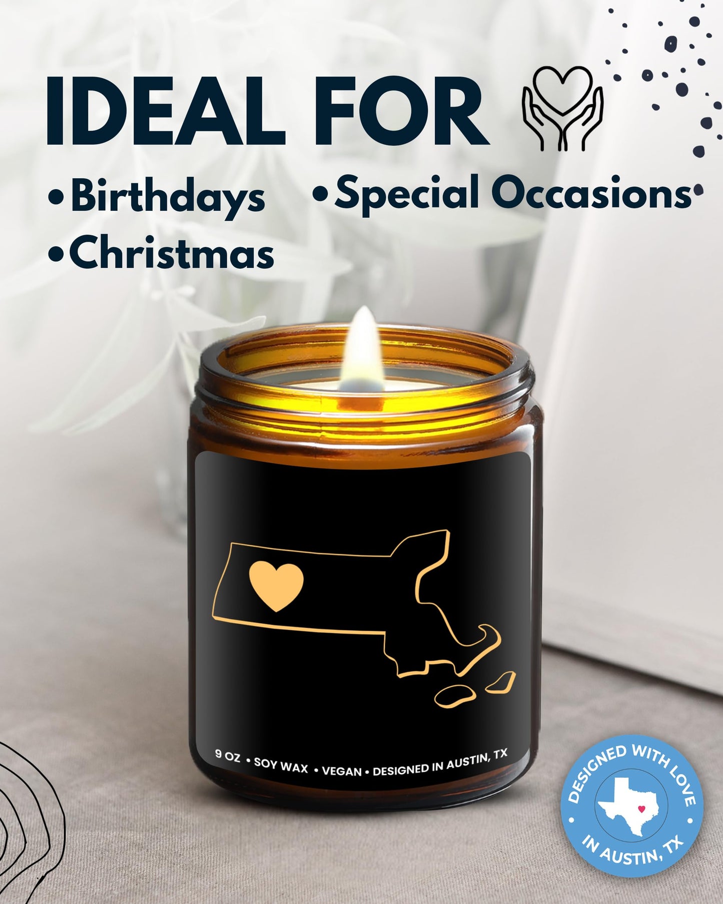 Massachusetts Candle, Thoughtful Massachusetts Souvenirs & Gifts for Men and Women, Unique State Gifts, Best Sentimental Gift for Moving Away, Ideal for Birthday, Christmas, Graduation, Gift Ready