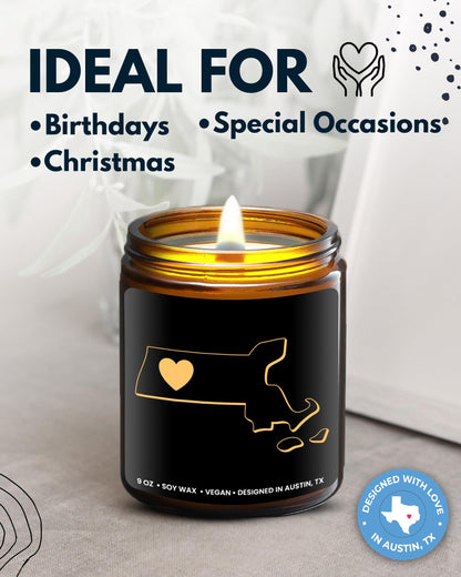 Massachusetts Candle, Thoughtful Massachusetts Souvenirs & Gifts for Men and Women, Unique State Gifts, Best Sentimental Gift for Moving Away, Ideal for Birthday, Christmas, Graduation, Gift Ready
