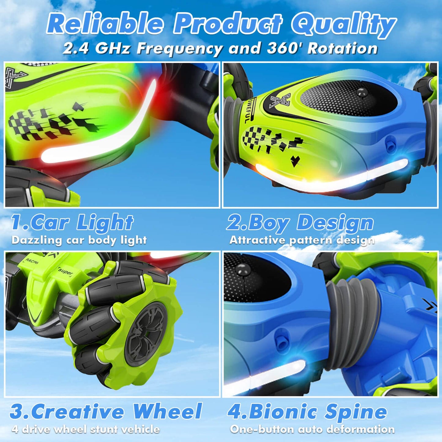 Fosgoit Gesture RC Car, 2.4GHz 4WD Gesture Sensing RC Stunt Car Toys for 6-12 Years Old Boys Girls, Hand Controlled Remote Drift Twist Offroad 360° Rotation with Lights Music for Birthday Gifts